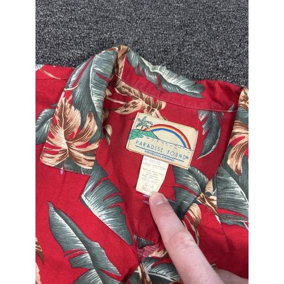 Vintage Paradise Found Shirt Mens Medium Magnum PI Red Parrot Tropical Hawaiian - Picture 4 of 6